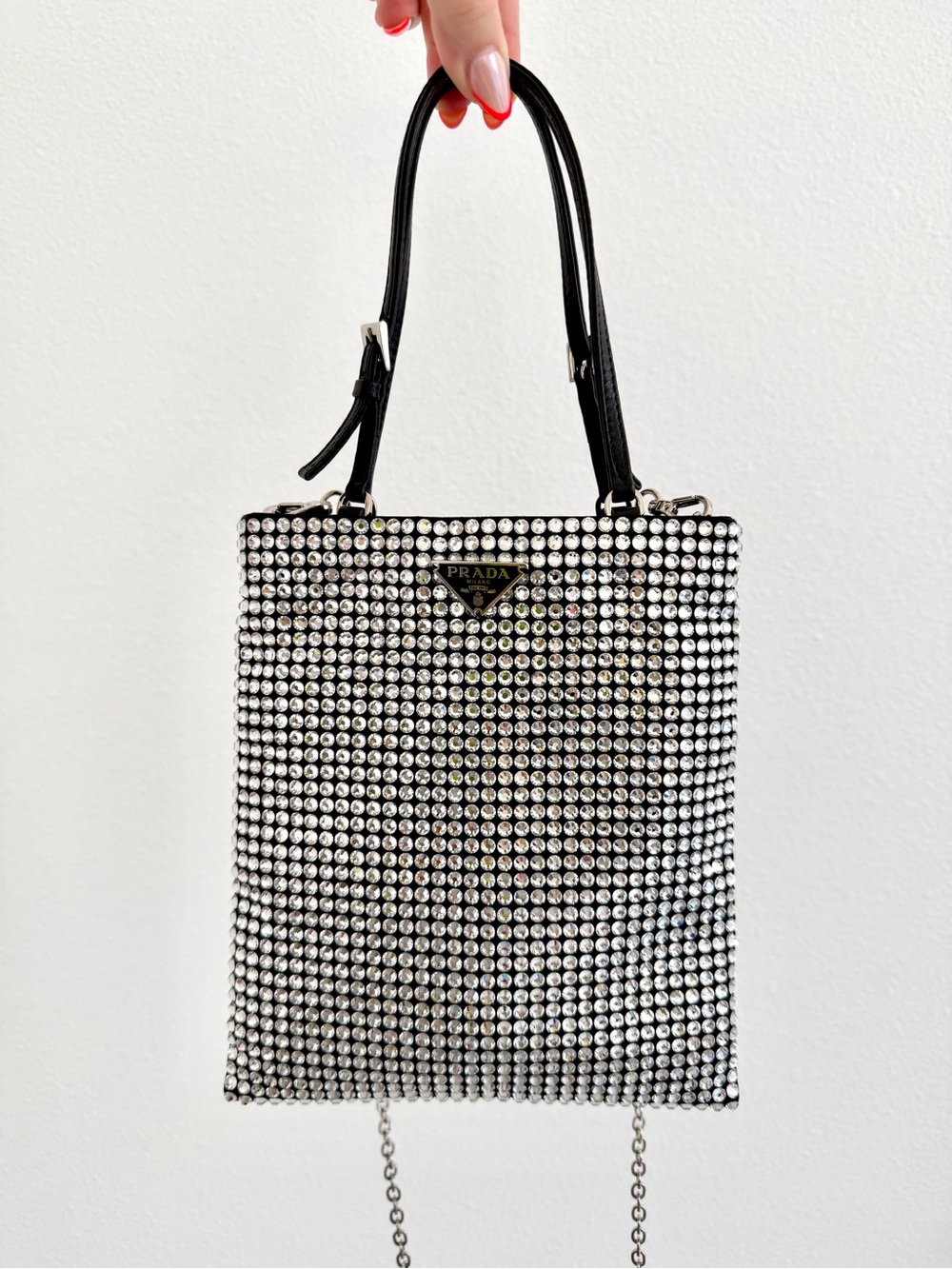 Prada Crystal Embellished Shoulder Bag w/ Chain